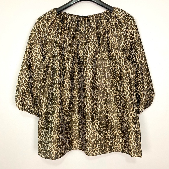 Talbots Silk Blend Leopard Blouse Women’s Size 1X Boat Neck 3/4 Sleeves Metallic - Picture 1 of 6